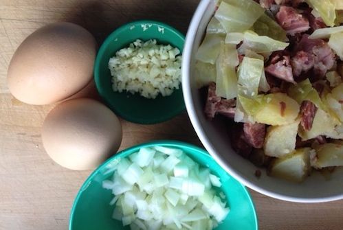 The fixings for a hearty Irish breakfast: corned beef hash and eggs