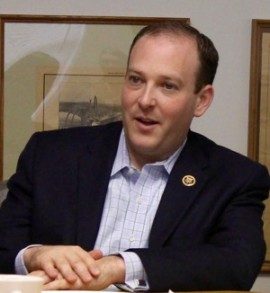 Congressman Lee Zeldin last Saturday at L.I. Farm Bureau breakfast meeting in Calverton. Photo:Denise Civiletti
