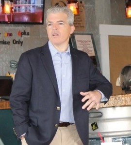 County Executive Steve Bellone speaks with L.I. Farm Bureau members this morning at Greenport Harbor Brewery. Photo: Denise Civiletti