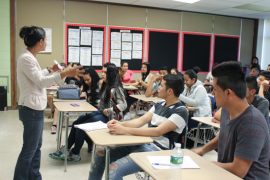 Penelope Boorum speaks to the club's students about a fundraiser. Photo: Katie Blasl