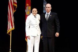 Lieutenant Colonel Peter McCarthy swore in his former student as her commissioning ceremony last weekend. Courtesy Photo