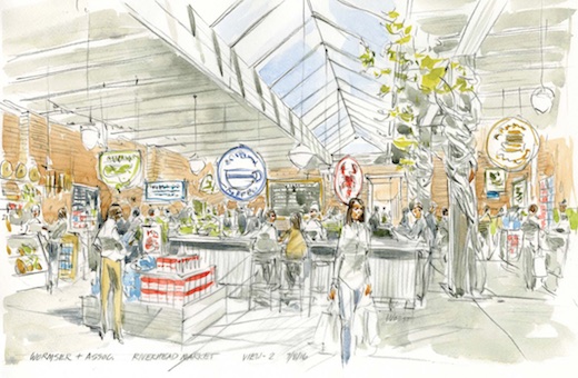 Architect's rendering showing concept of indoor open market. Wormser+Associates 