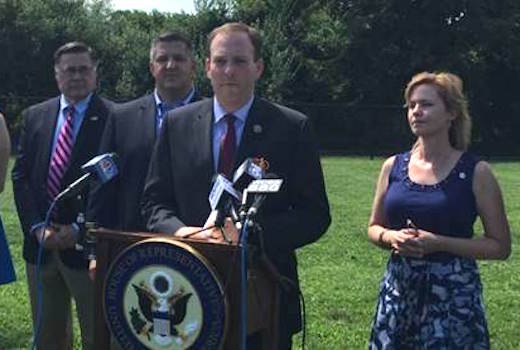 Rep. Lee Zeldin announces funding for the completion of the Port Jefferson to Wading River rail trail project, with, from left, Brookhaven Supervisor Ed Romaine, Brookhaven Highway Superintendent Dan LoSquadro and County Legislator Sarah Anker. Courtesy photo: Lee Zeldin
