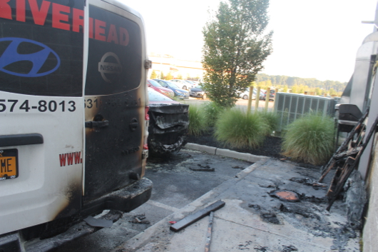 The two damaged vehicles were parked on the west side of the Hyundai showroom. Photo: Denise Civiletti