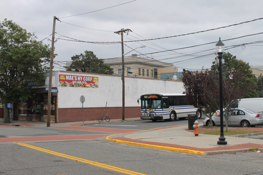 Suffolk Transit bus on Cedar Avenue as it approaches the bus stop outside the train station. Photo: Denise Civiletti