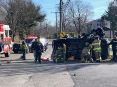 Car overturns in crash on Middle Road injuring four, including child