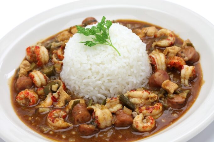 gumbo with crawfish, chicken & sausage