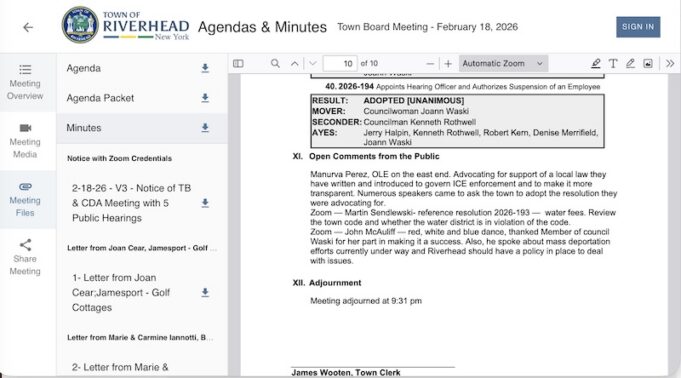 Riverhead Town Board minutes